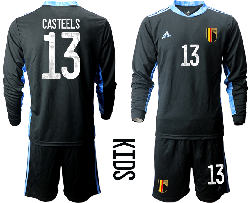 Cheap Youth 2021 European Cup Belgium black Long sleeve goalkeeper 13 Soccer Jersey2